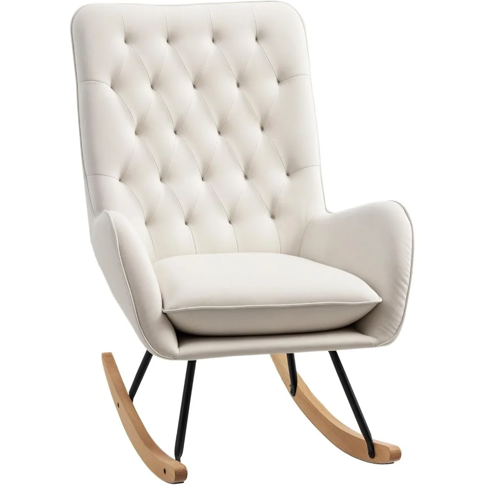 

Fabric rocking chair sofa armchair cluster rocking chair with soft cushion seat, rubber wood base