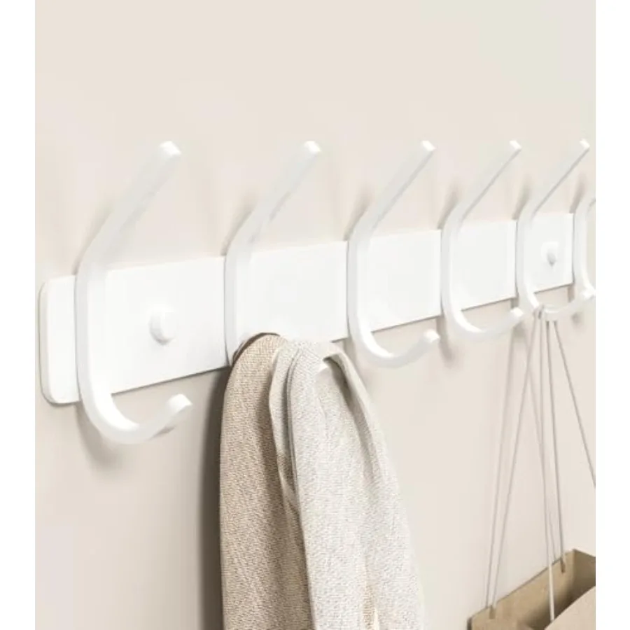 

Coat Rack Wall Mount Hooks - 15 Inch Matte Metal 6-Hook Organizer Wall Mounted, Modern Room, Entryway and Bathroom Hanger for B