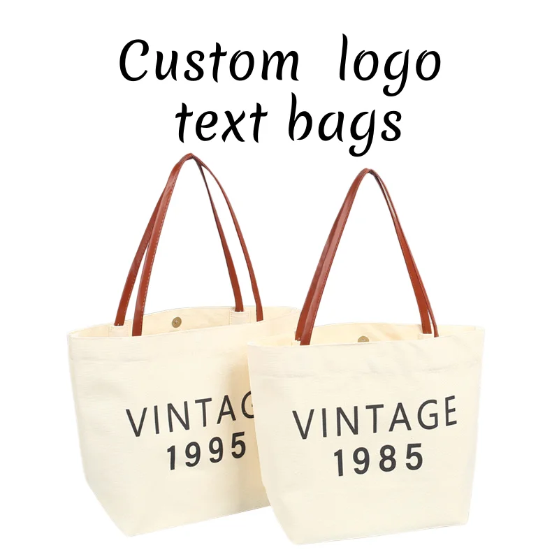 Personalized Canvas Tote Bag Custom Branding Logo Fashion Large Capacity Sail Bag Leather Hand-held Shopping Bag Special Gifts