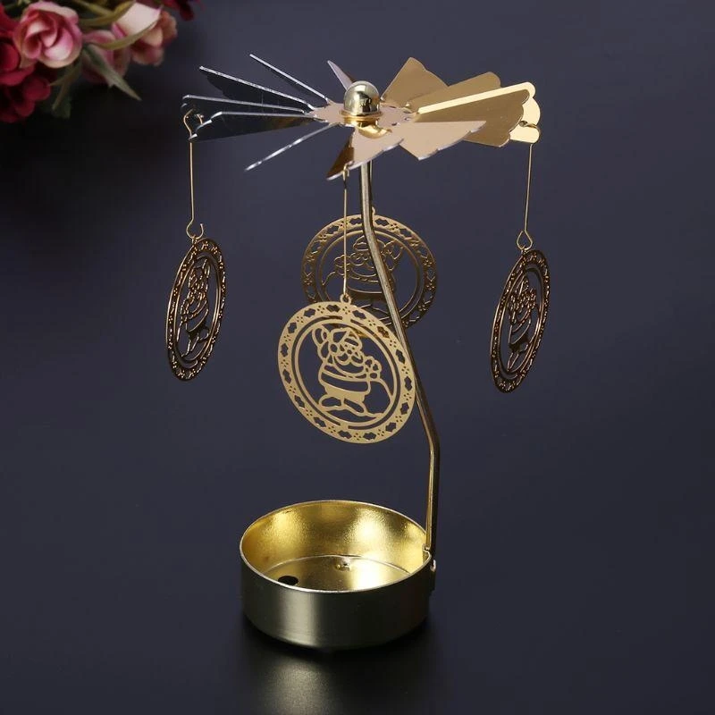 Snowman Rotary Spinning Carousel Tealight Holder Stand Metal Tea Light Christmas Home Decor