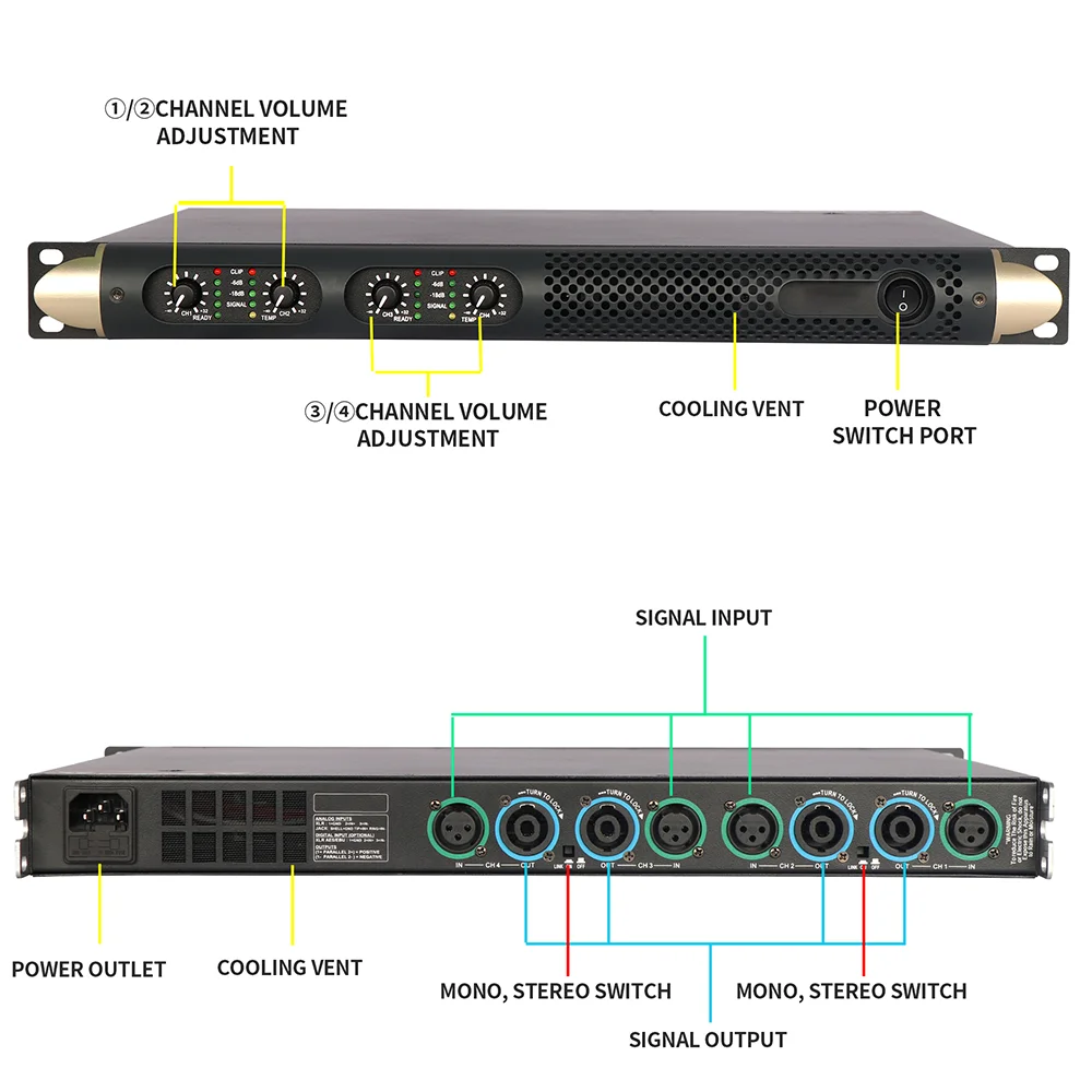 Power Amplifier Professional Audio 2 Channels 600 Watts Sound Power Amplifier 1U Class D Amp Universal Digital Amplifiers 400Wat