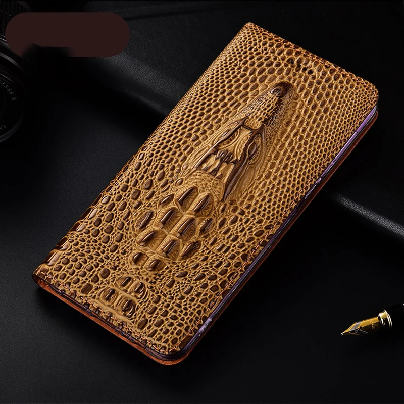 Crocodile Head Genuine Leather Flip Case For Samsung Galaxy S20 S21 FE S22 Plus S22 Ultra Phone Wallet Cover