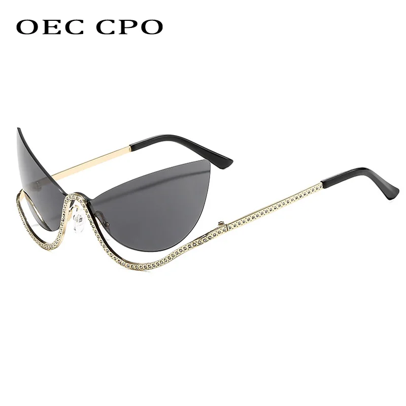 

OEC CPO Fashion Rimless Sunglasses Women Oversized Clear Ocean Lens Gradient Cat Eye Sun Glasses Female Shades UV400 Eyewear
