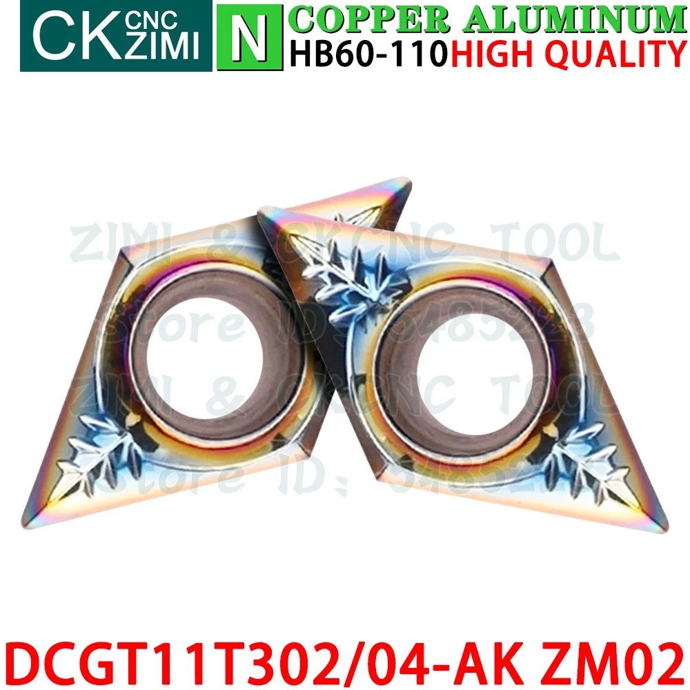DCGT11T302-AK ZM02 DCGT11T304-AK ZM02 Plaquitas de carburo de aluminio Plaquitas de torneado Herramientas DCGT11T3 DCGT DCGT32.50.5 DCGT32.51 AK CNC Cortador mecánico Torno de metal Herramientas de corte para aluminio