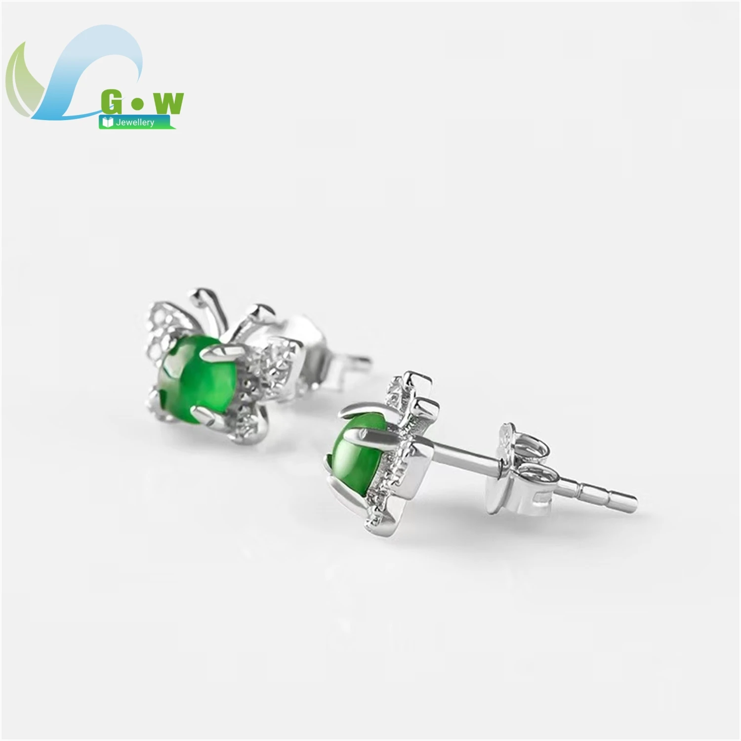 Natural A Grade Yang Green Jadeite Butterfly Drop Earrings Women's Daily Classic Minimalist Style Ethnic Style Jewelry Gift
