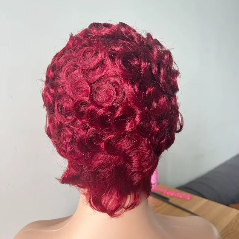 99J Lockige Echthaar-Perücke 13x4 Lace Frontal für Frauen mit Pony, 6 Zoll, Brasilianisches Remy-Haar, Vorgezupfter Natürlicher Haaransatz, Vollperücke – Detail 2