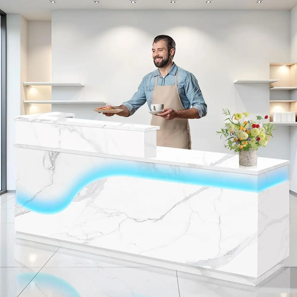 

Стойка ресепшн с запирающимся ящиком, тумбой и выдвижной полкой для клавиатуры, ширина 70,9 дюйма, подходит для розничной торговли и офисного использования