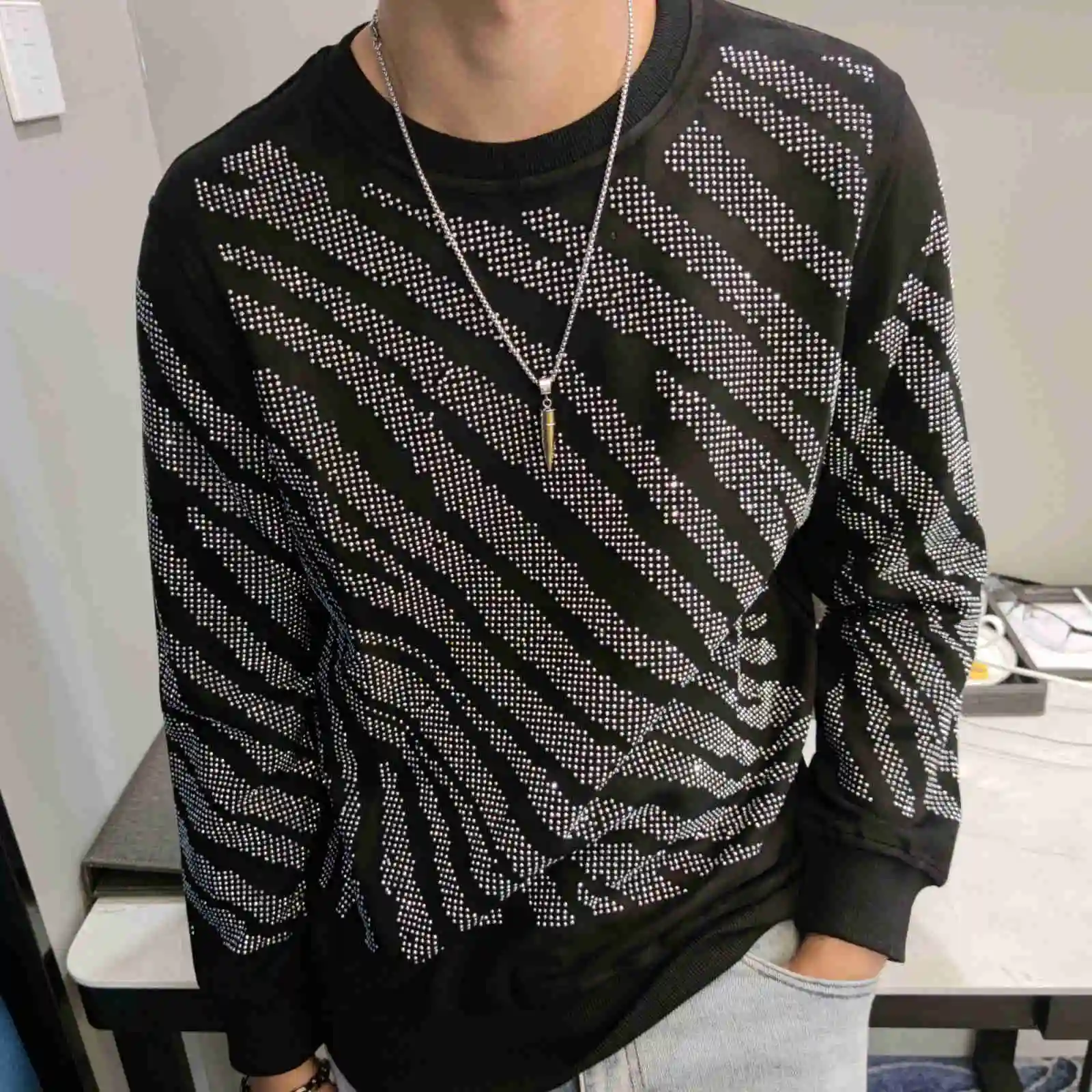 

Zebra Luxury Black Sequin Pattern Vintage T Shirts Men T Shirt Men Hip Hop Pullover Men Streetwear Club Outfits Stage Masculino