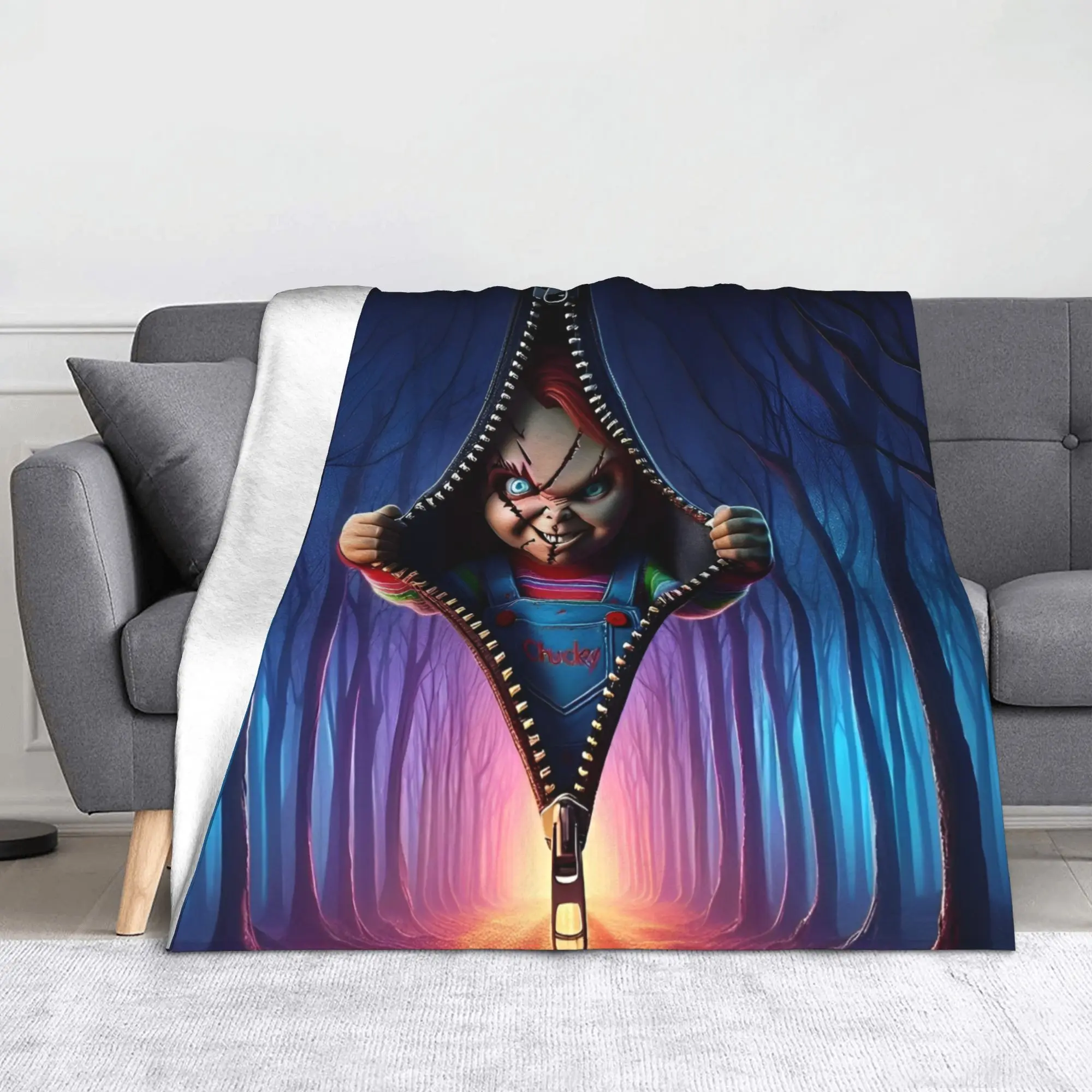 Horror Movie Chucky Blankets  Fuzzy Throw Blanket Home Couch Printed Soft Warm Bedspread
