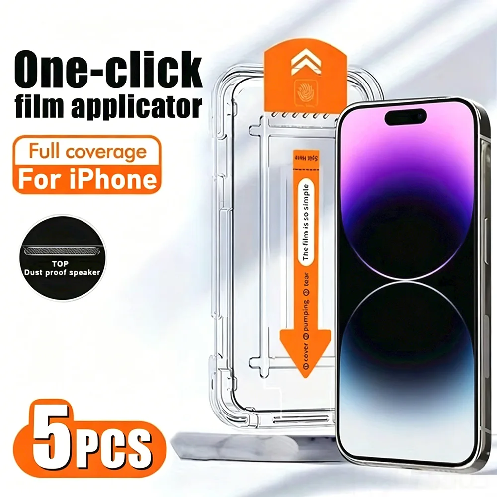

5PCS Dust Free Screen Protector For iPhone 17 Pro Max 15 16 14 Pro 13 12 Mini 11 7 8 Plus XR XS Max SE2 Easy Installation Glass