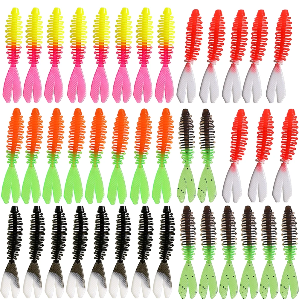40pcs Fishing Soft Lures Worms Kit 60mm 1.3g Wobblers Silicone Soft Earthworm Baits For Bass Fishing Freshwater Artificial Bait