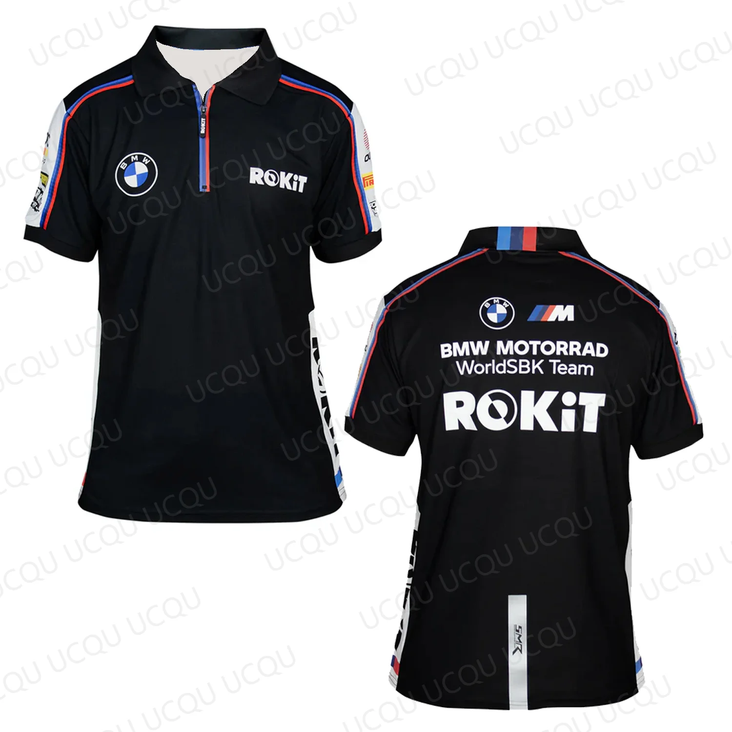 Polo con zip da uomo BMW ROKiT 2025 – Polo ispirata al sport automobilistico con design con cerniera frontale, abbigliamento da fan da corsa premium