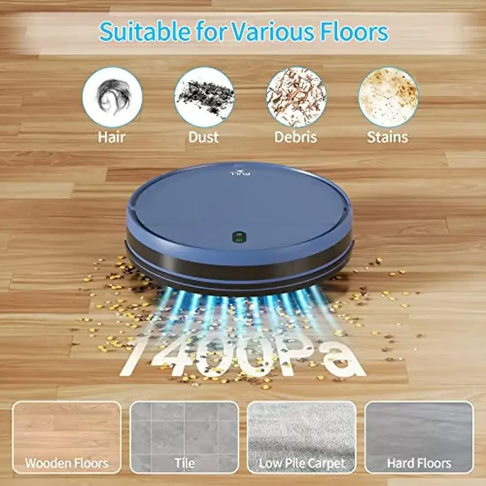 Robot Vacuum and Mop 2 in 1 Self-Charging Cleaner WiFi/APP Compatible Hard Floor Carpet Dust Box Water Tank 1400Pa Alexa Google