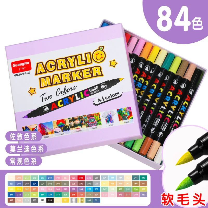 36-84 Color Acrylic Marker Double Tip Soft Brush Fine Arts Painting Graffiti Black Cardboard For Wood Metal Shoe Canvas Stone