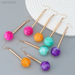 Long Drop Resin Ball Earrings For Women Metal Bar Colorful Round Beads Drop Ear Jewelry Classic Simple Bohemia Design 2023347