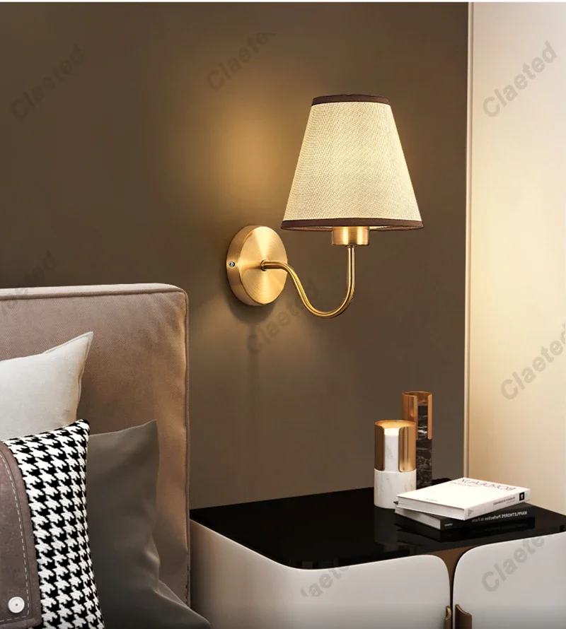 Lâmpada de parede LED com lâmpada E27, abajur de tecido, arandelas para hotel, quarto, cabeceira, sala, escadas, decoração de casa, 110v, 220v