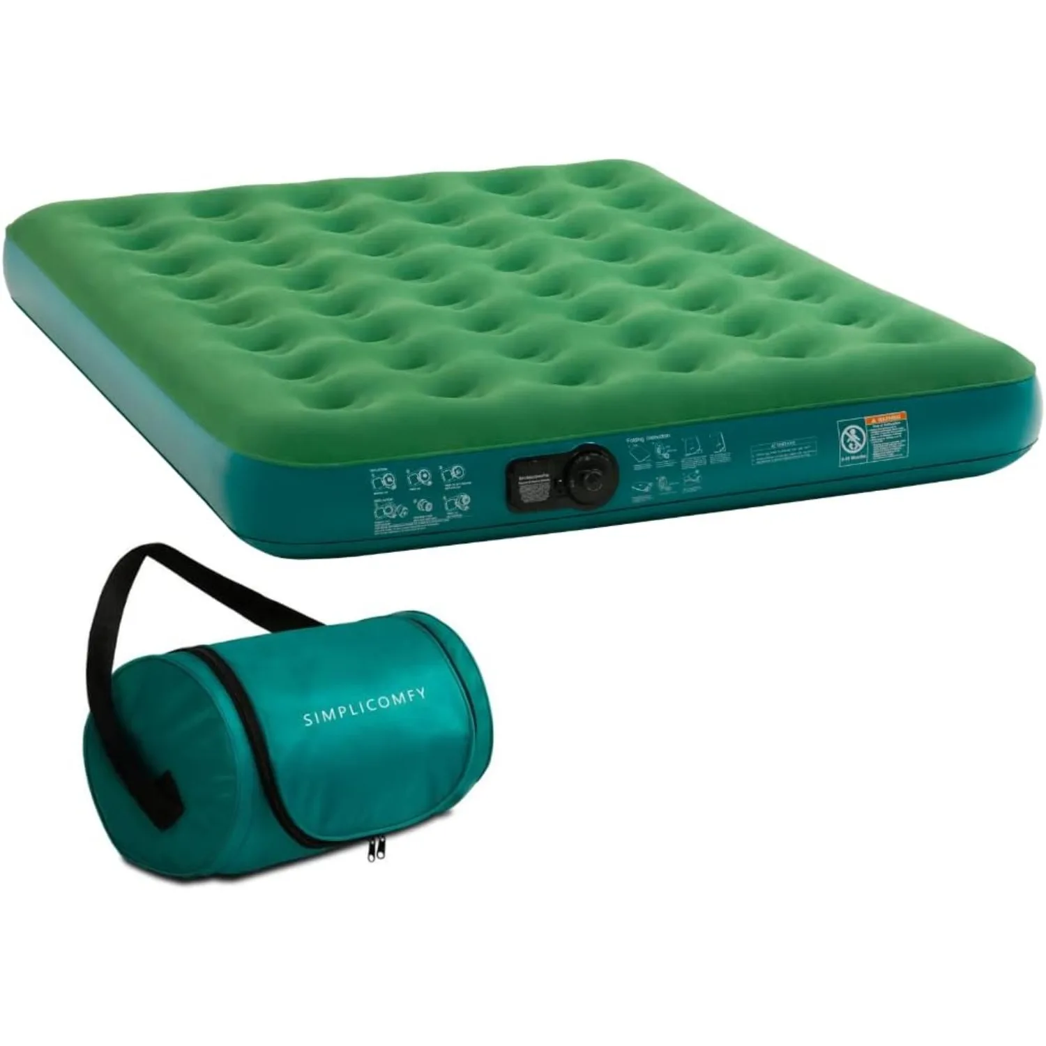 

Simpli Comfy Queen Camping Air Mattress w/Patented Roller Bag & Built-in Battery Pump, Durable Waterproof Blow Up Airbed