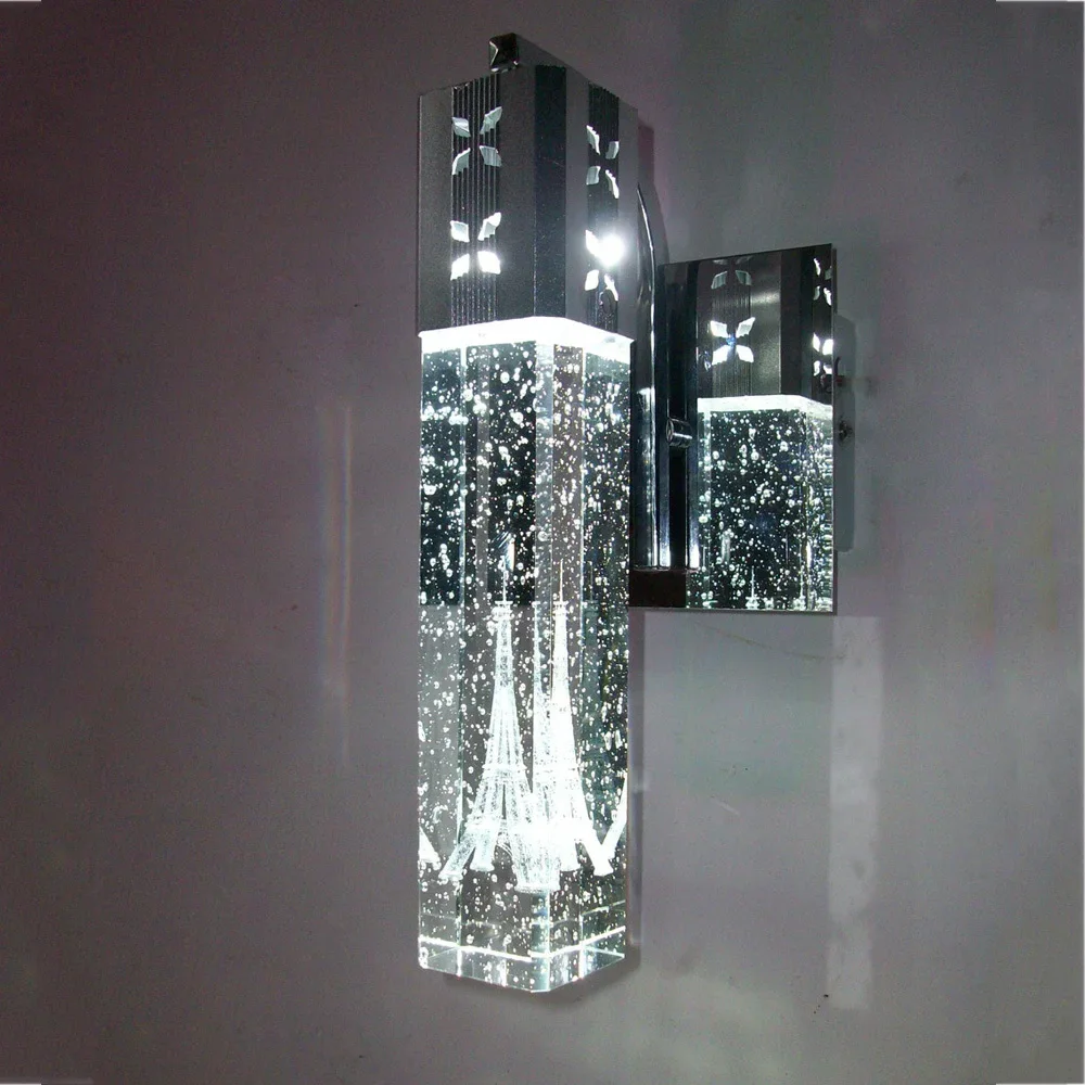 Modern brief  Paris tower in bubble crystal LED wall lamp home deco bedroom column aluminum  sconce light fixture 110/240V