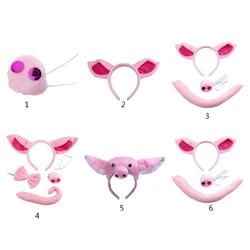 Cute Pig Ears Headband Pig Nose Tail Pink Piggy Cosplay Props Animal Fancy Costume Accessories for Halloween Party