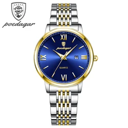 POEDAGAR Fashion Blue Quartz Watch for Womens Watches Top Brand Luxury Stainless Steel Waterproof Ladies Watch Relogio Feminino