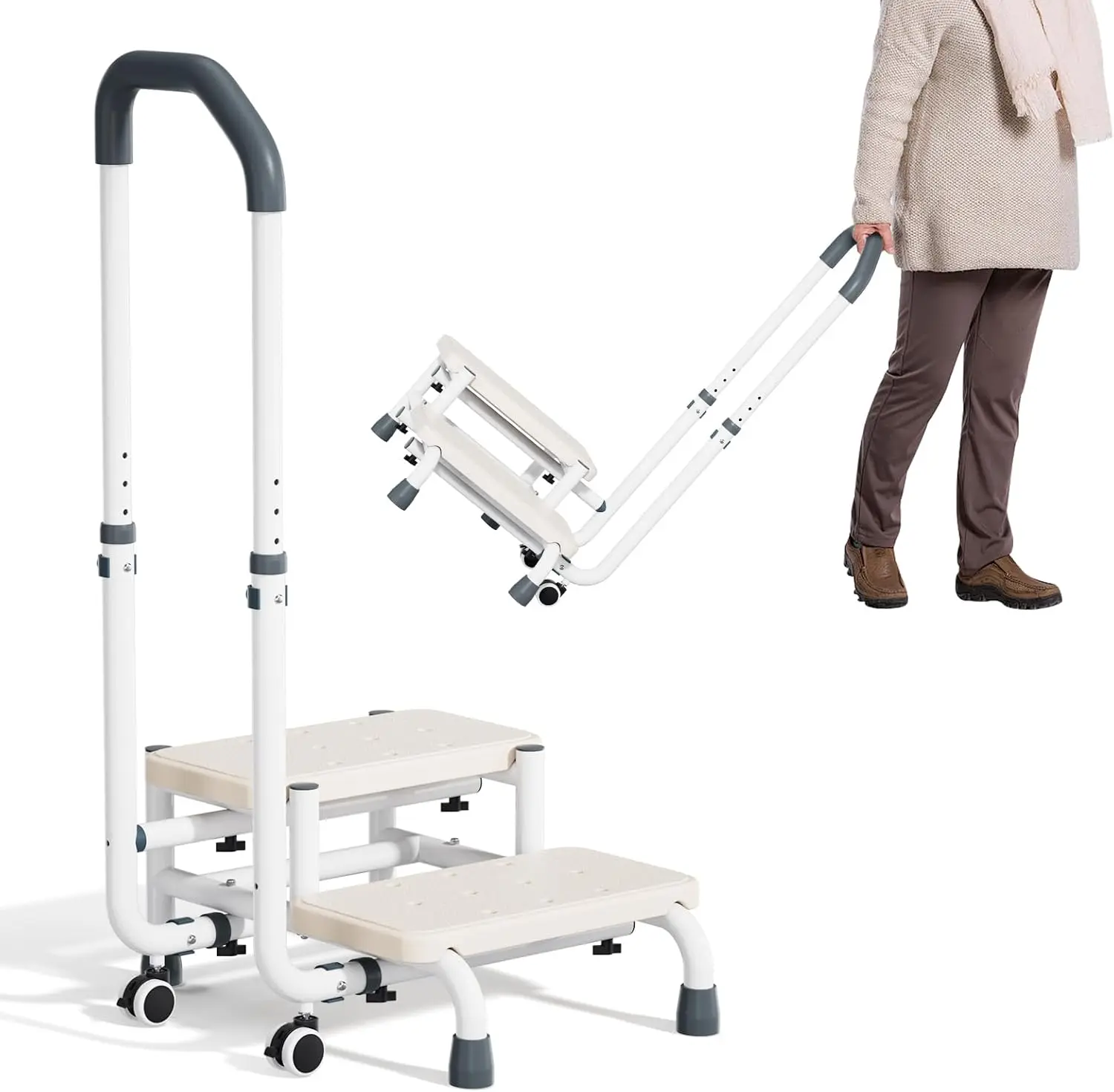 Portable Step Stool with Handle and Non-Skid Platform, Heavy Duty 2 Steps Medical Foot Stool for Adult, Seniors, Handicap Holds up to 350 lbs