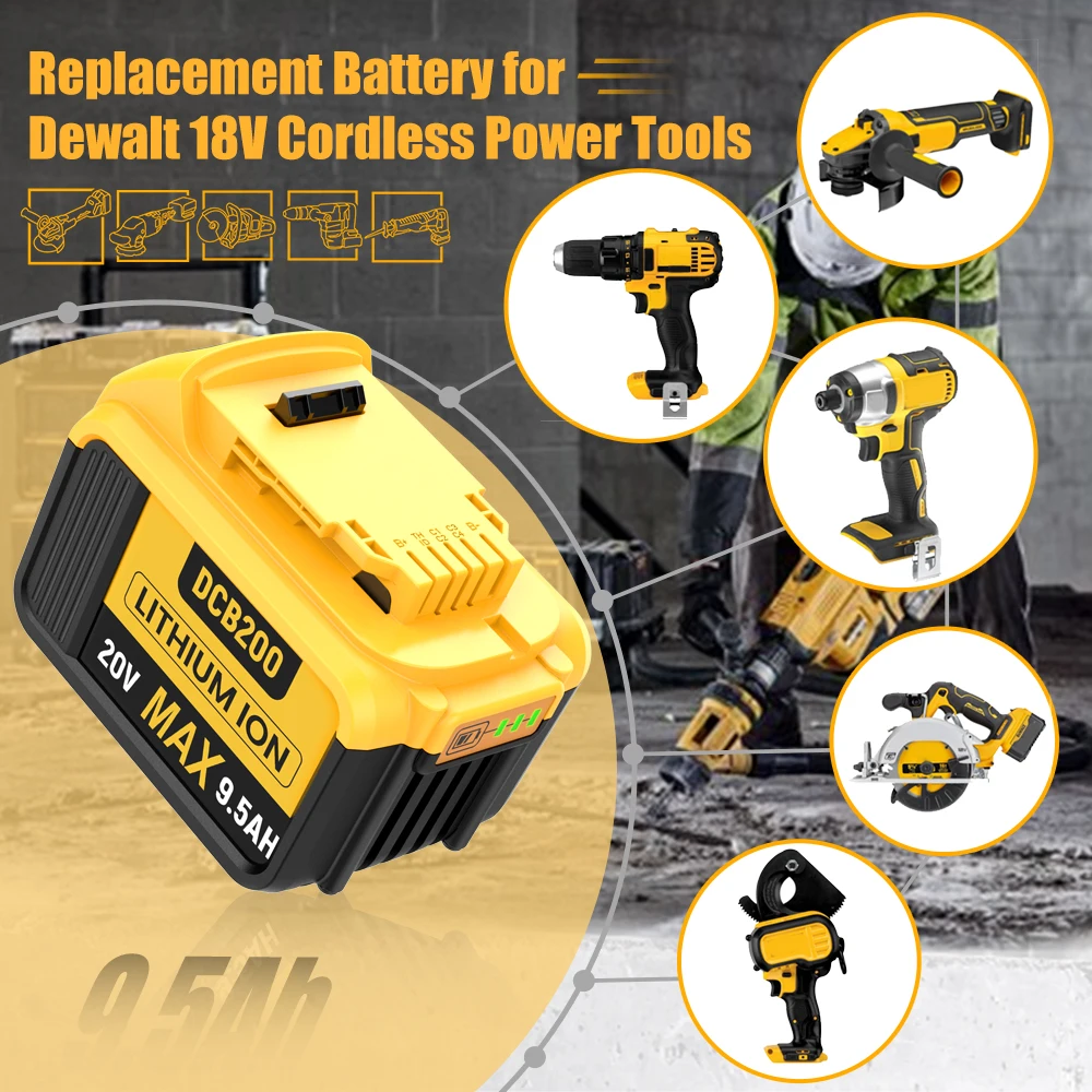 Imagem -05 - Bateria de Substituição Li-ion para Dewalt Tool Dcb200 Dcb609 Dcb206 Dcb209 Dcb205 6a Carregador Duplo 20v 9500mah