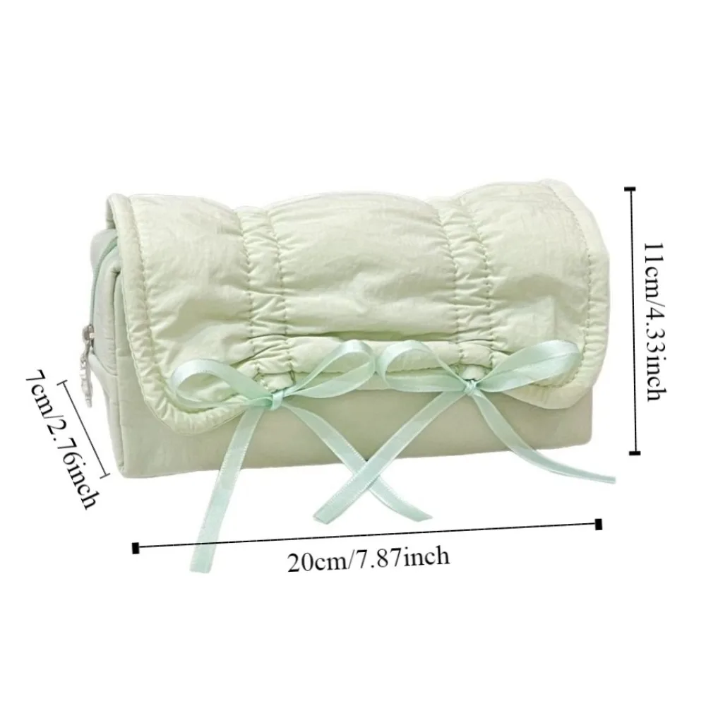 INS Bow Drawstring Pen Bag Ballet Style Multi-functional Solid Color Pencil Case Organizer Large Capacity Stationery Storage Bag