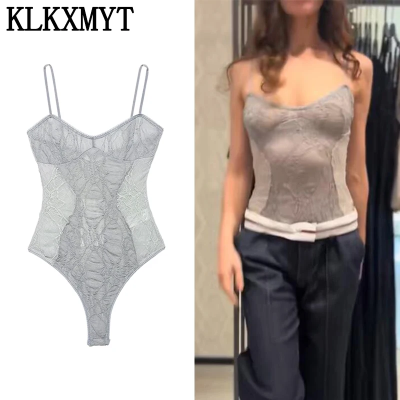 

KLKXMYT Women Lace Patchwork Bodysuit Thin Strap Slim Fit Camisole Tops Summer Translucent Sexy Jumpsuit Party Clubwear