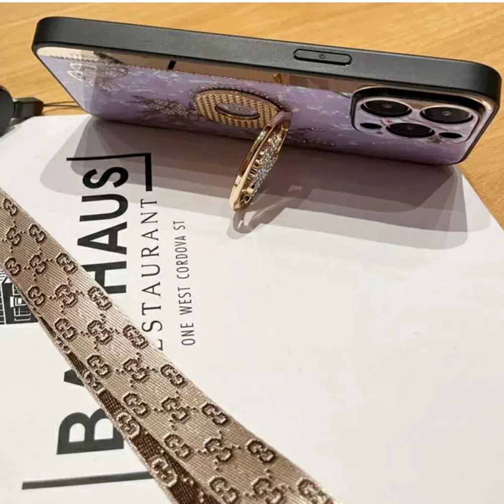 Luxury 3D แหวนผีเสื้อสำหรับ Samsung Galaxy S22 S21 S20 Plus Fe หมายเหตุ20 Ultra Z Flip 3 4พับ4 A52 A72ฝาครอบ Lanyard