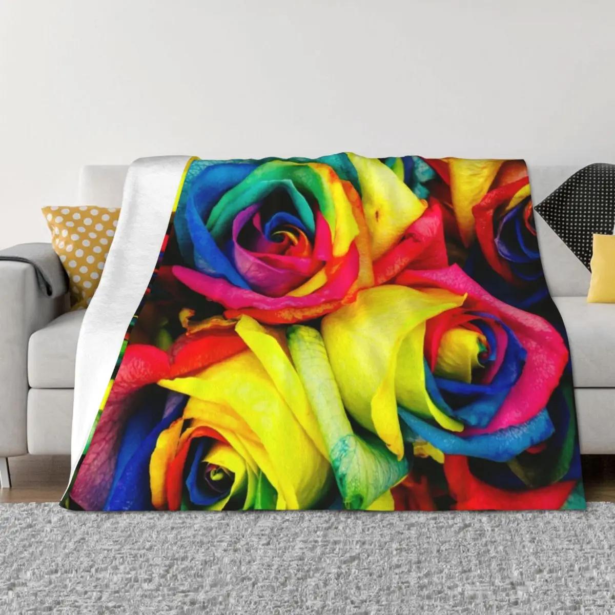 

Multicolored Roses Throw Blanket Hair Multi-Purpose Decorative Sofa Plush Blankets