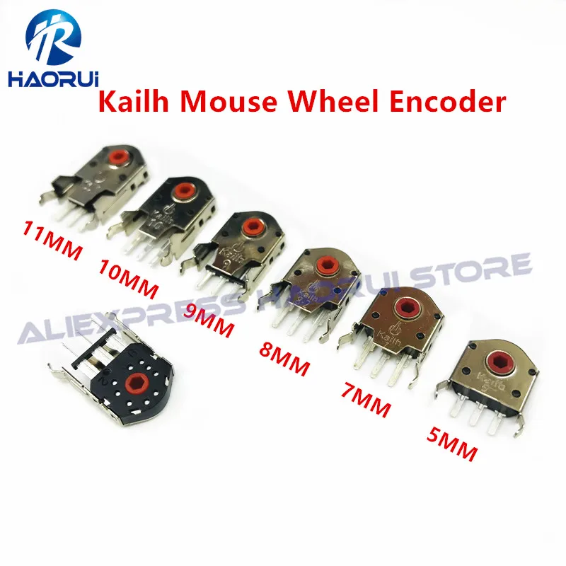 Kailh Decoder 5/7/8/9/10/11mm Red Core Rotary Mouse Scroll Wheel Encoder 1.74mm hole 20-40g force for PC Mouse alps encoder