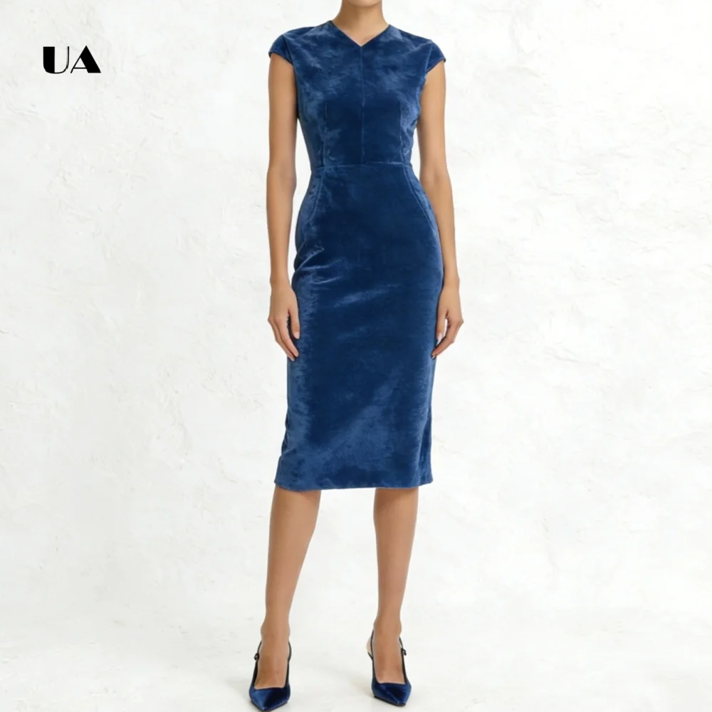 

ULBYANRY Sheath Velvet Prom Dress with Cap Sleeves, Simple High V-neck Evening Dresses for Women, Solid Customized Party Gown