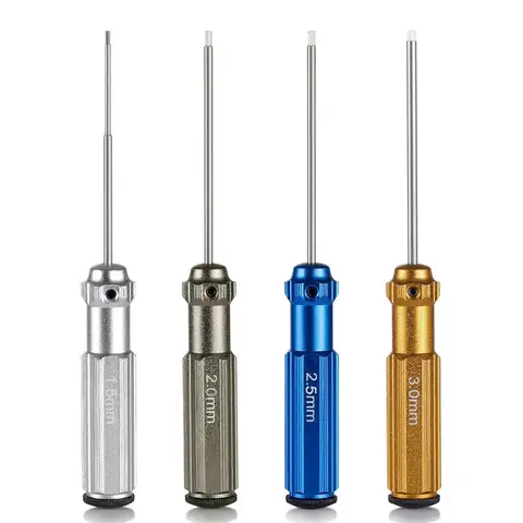 4-Piece Top Quality TiNi Hex Driver Set - 1.5mm/2mm/2.5mm/3.0mm Titanium Nitride Screwdriver Wrenches for RC Helicopter