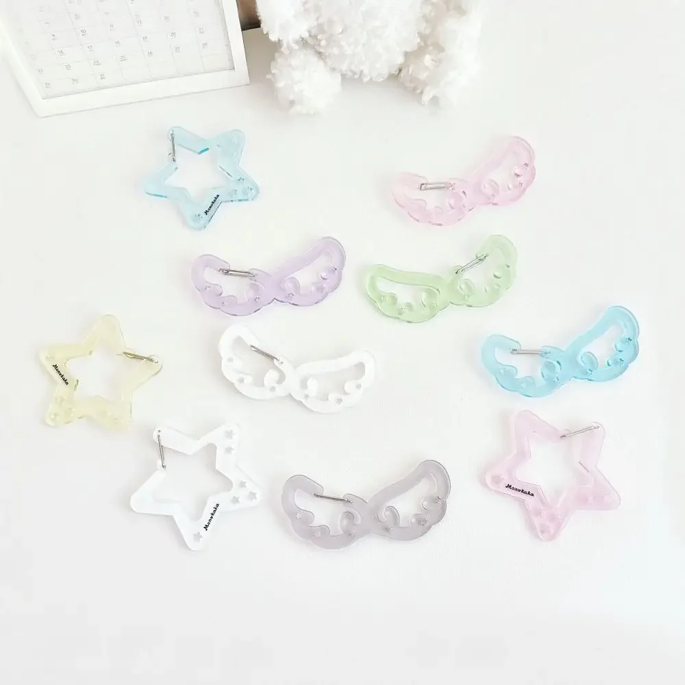 New Wings Stars Shape Carabiner Acrylic Candy Color Card Holder Keychain Multipurpose Keyring Hook