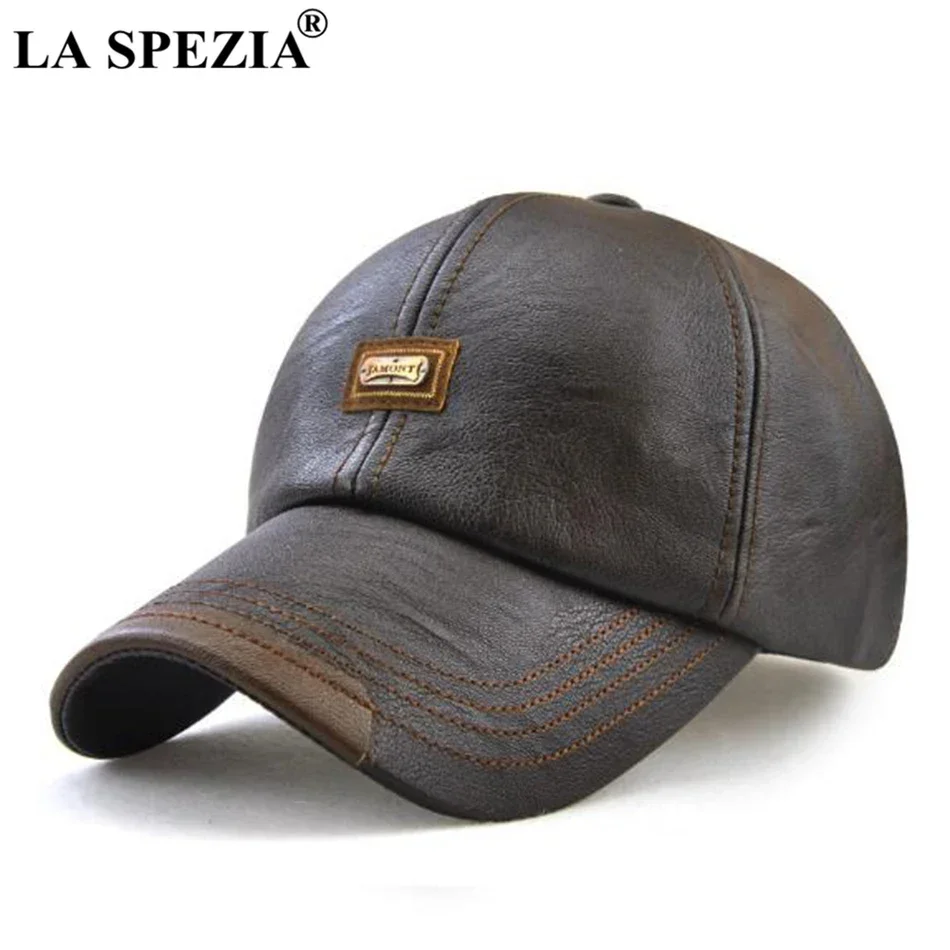 

LA SPEZIA Men's Cap Artificial Leather Baseball Cap Male Adjustable Classic Long Brim Autumn Spring Driving Baseball Hat Dad