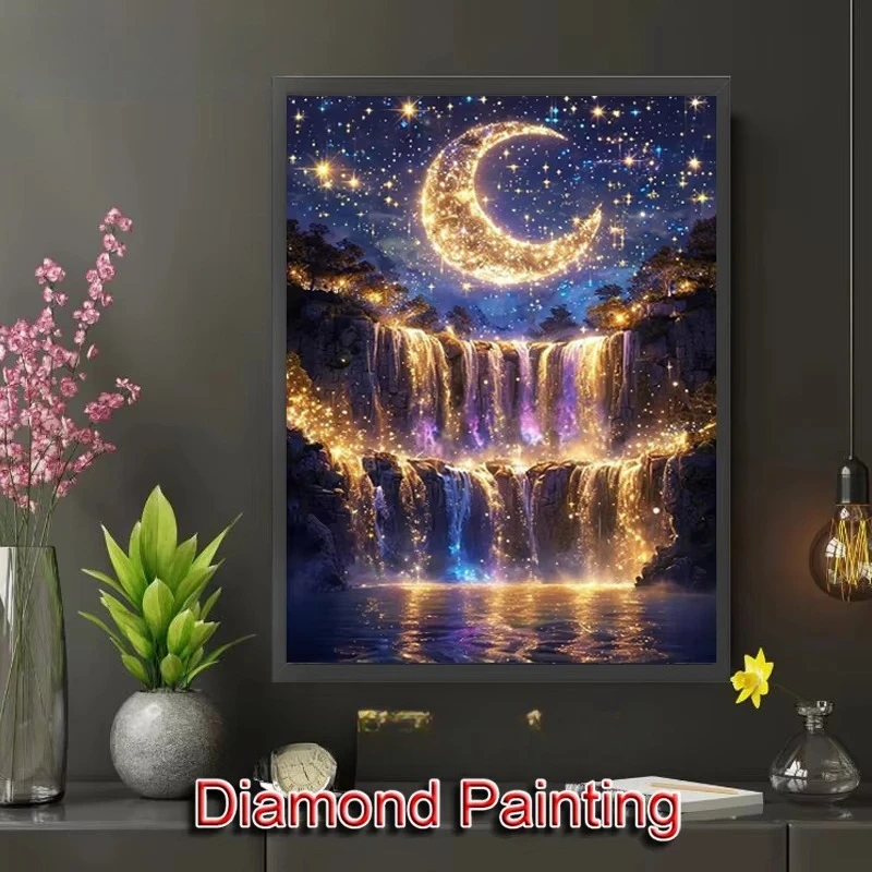 Diamond Painting Sets Landschafts-Motiv Quadratische Diamant-Stickerei Mond Wandkunst Diamantkunst Vollkristall-Dekoration