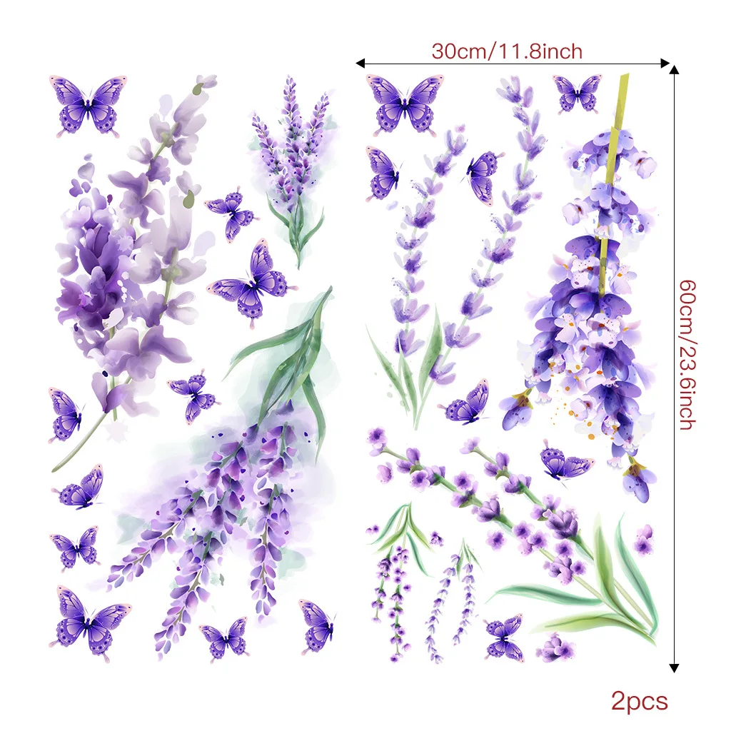 Purple Flower Butterfly Wall Sticker Lavender Home Decoration Waterproof Self-adhesive Stickers Bedroom Living Room Wall Decor
