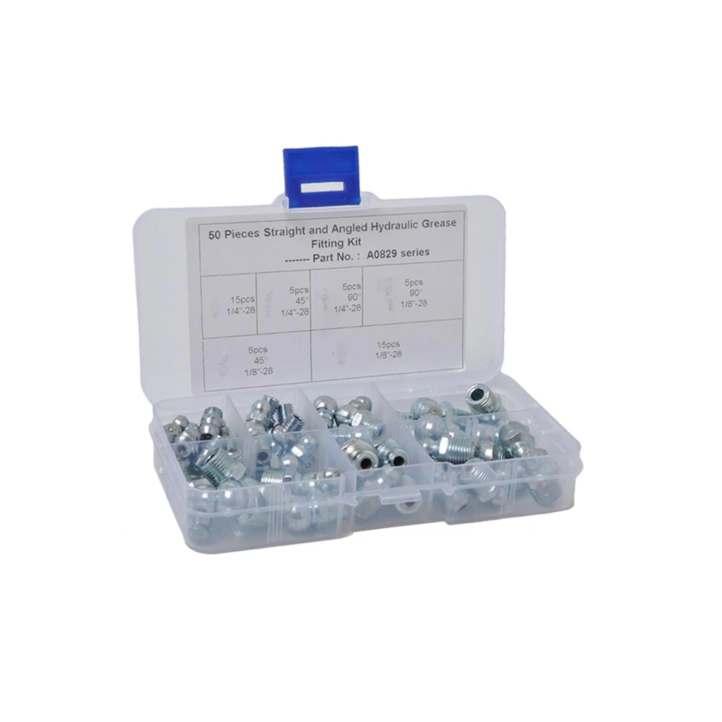 Zerk Fitting Kit Case Silver Electroplated Zinc SAE Assortment Tool for Automobile Bearing Seat Joint Machinery