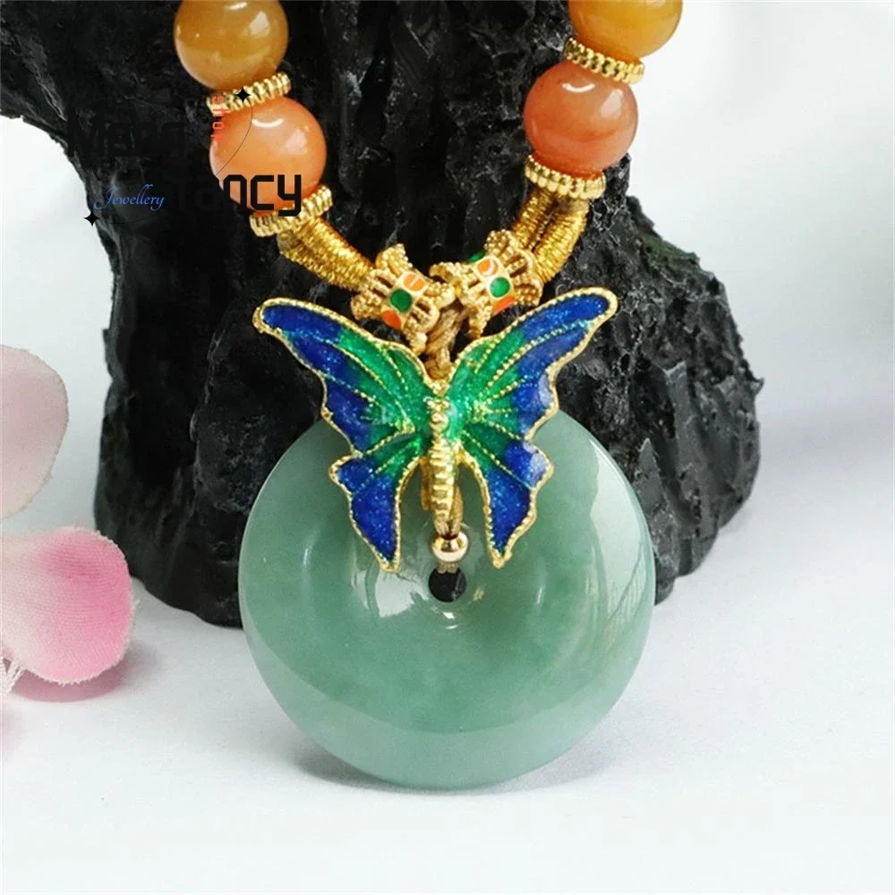 

Natural A-goods Jadeite Butterfly Ping On Buckle Jade Pendant Exquisite Elegant Simple High-grade Luxury Quality Fashion Jewelry