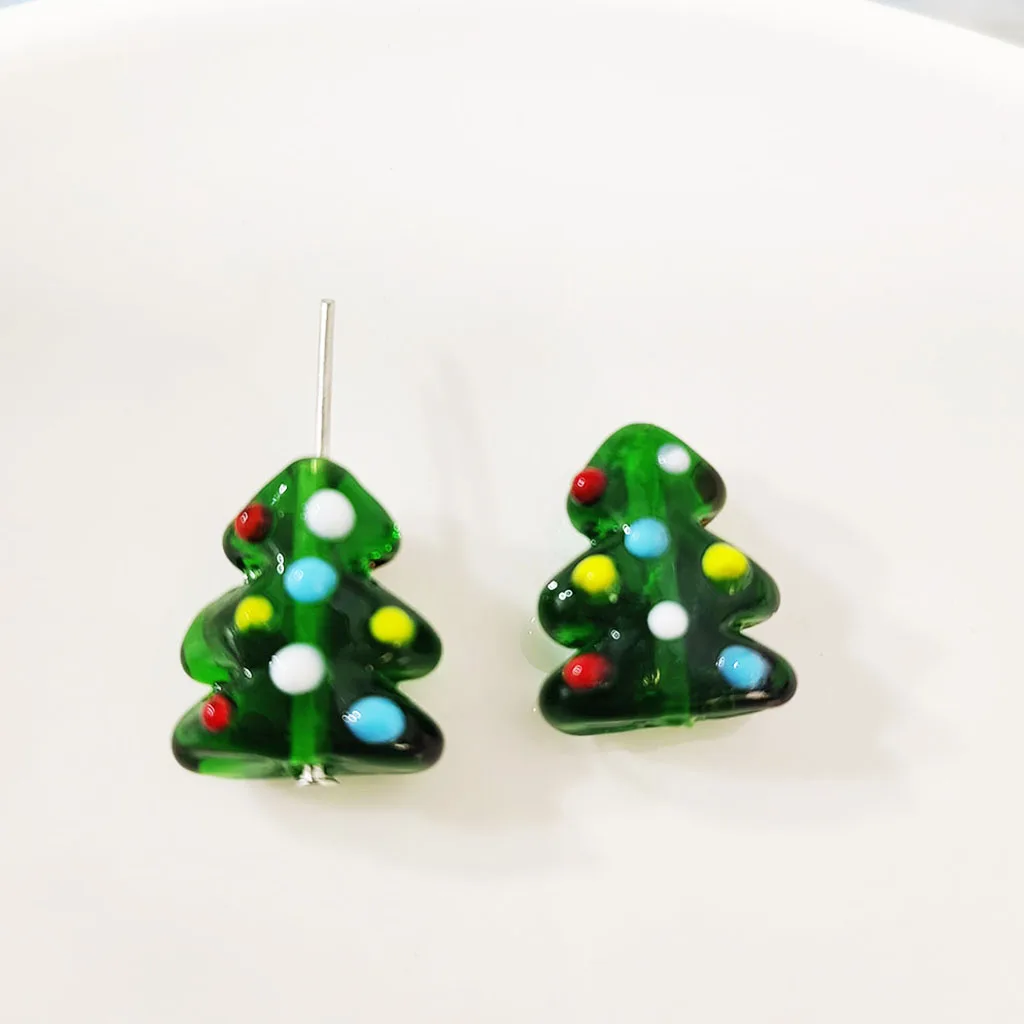 5pcs Cute Glass Christmas Santa Claus Tree Deer Charms Pendants For Jewelry Making Earrings Necklaces Bracelets DIY Craft Gifts