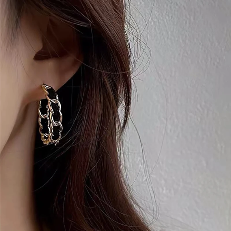 Foxanry 1 Pair Bicolor Lines Crossed Geometric Earrings For Women Exaggerated Simple Trendy Ear Needle Jewelry Gifts Wholesale