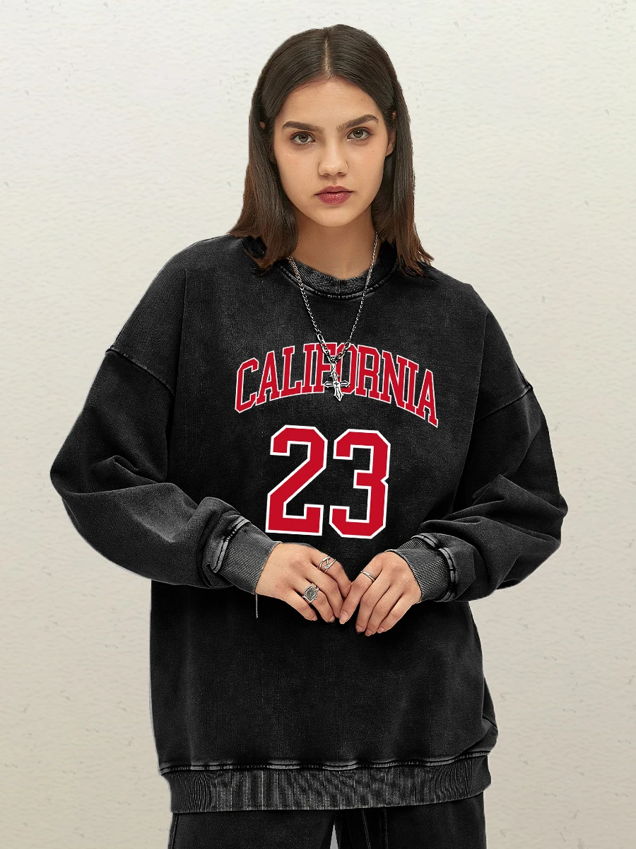 

California 23 Simple Letter Printed Women Washed Cotton Streetwear Fashion Casual Pullover Autumn Loose Tops Comfortable Clothes