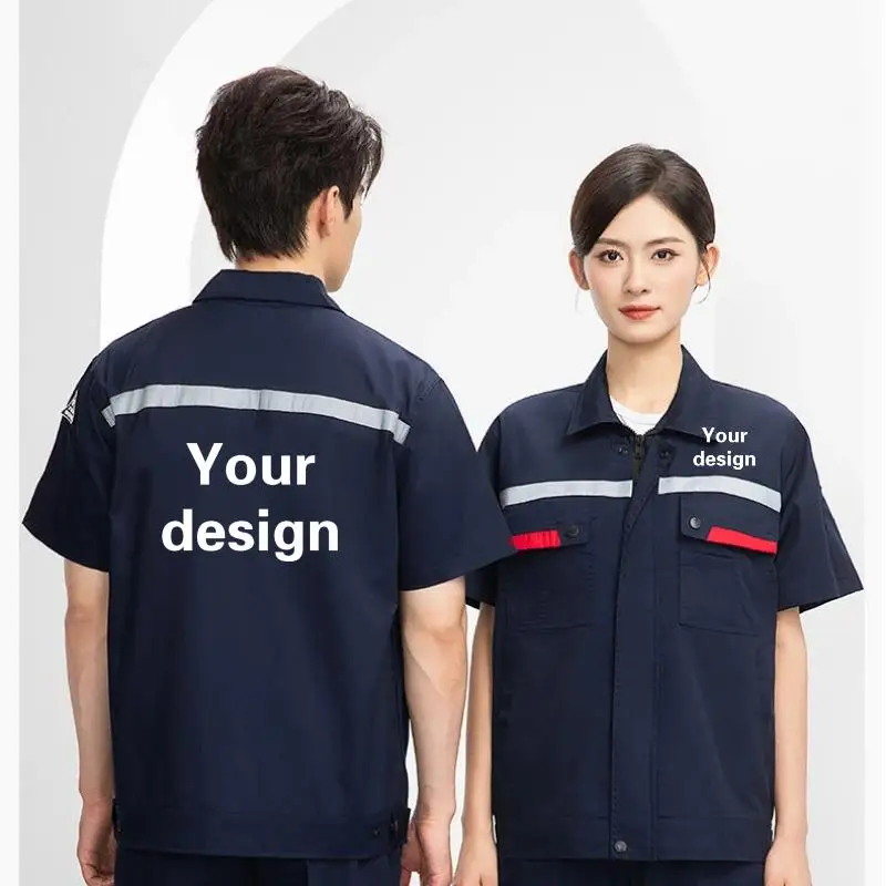 men's-workshop-workwear-short-sleeved-reflective-strip-suit-print-logo-workwear-worker-gas-station-electrician-repair-jacket