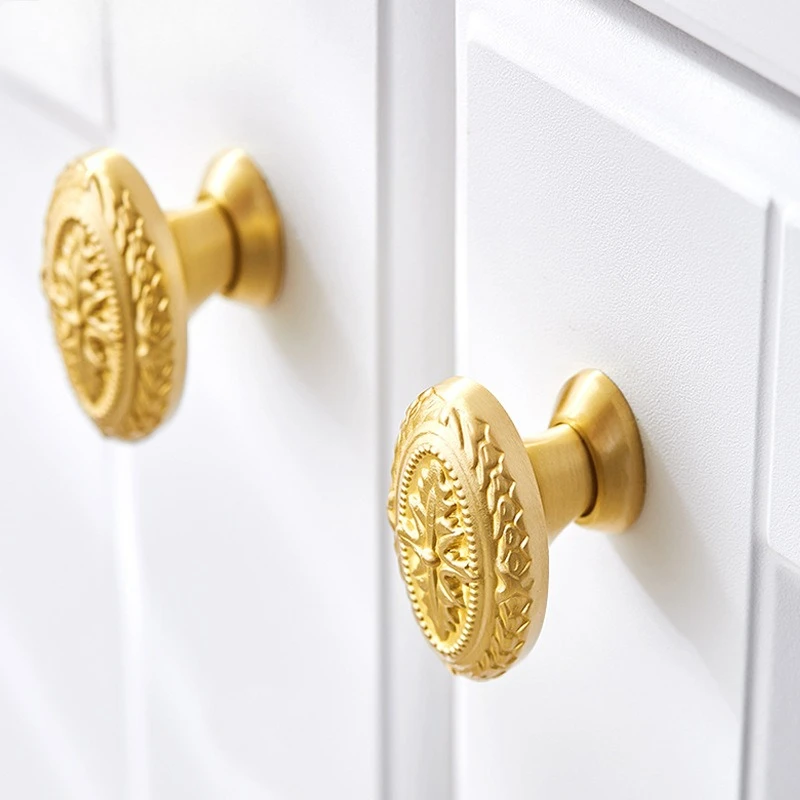 Brass retro wardrobe door single-hole pull handle light luxury golden drawer cabinets shoe cabinet wine cabinet antique handles