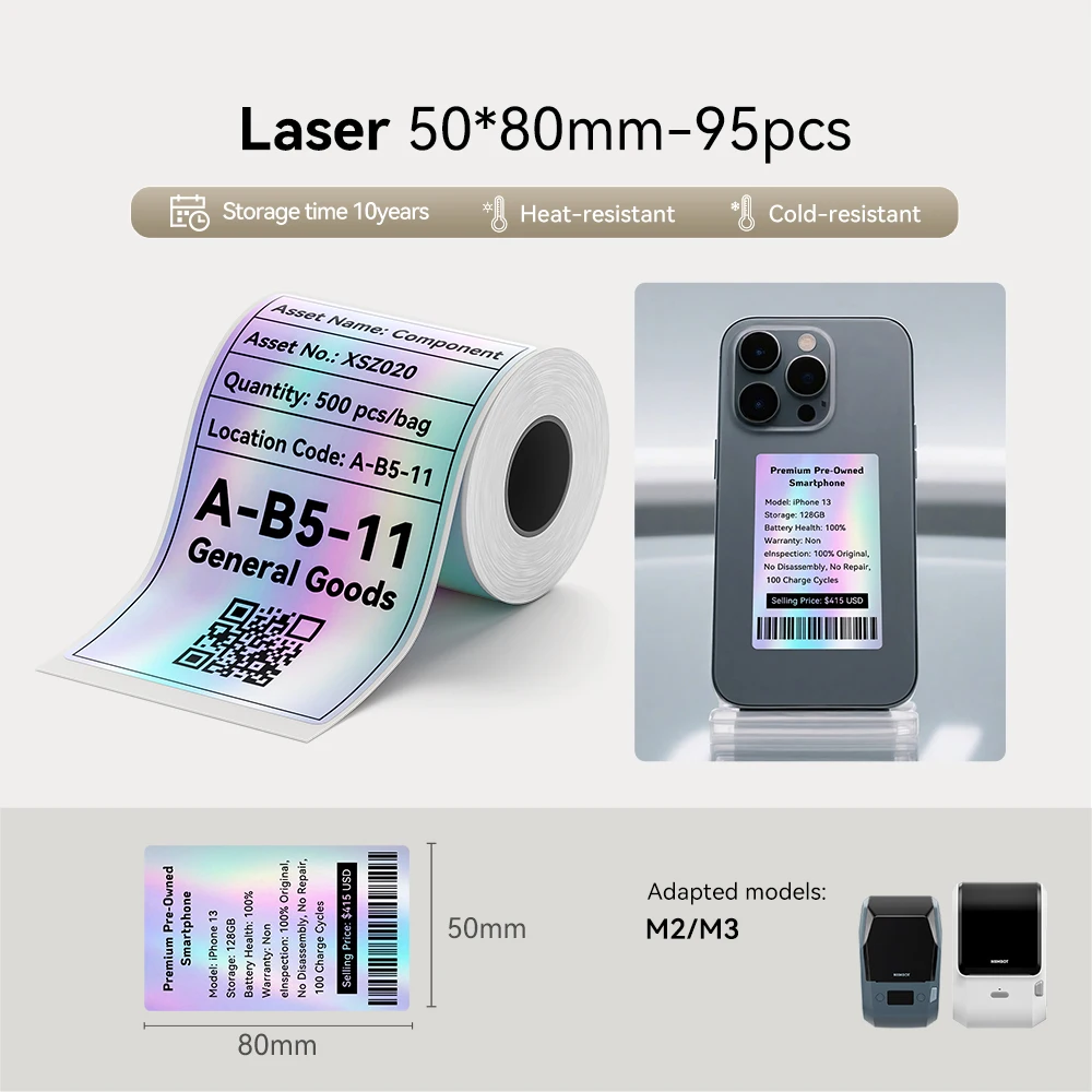 Lasersticker Zelfklevende thermische transferlabels voor Niimbot M2/M3 Printer DIY Zilveren labelsticker voor kantoor/thuis/buiten
