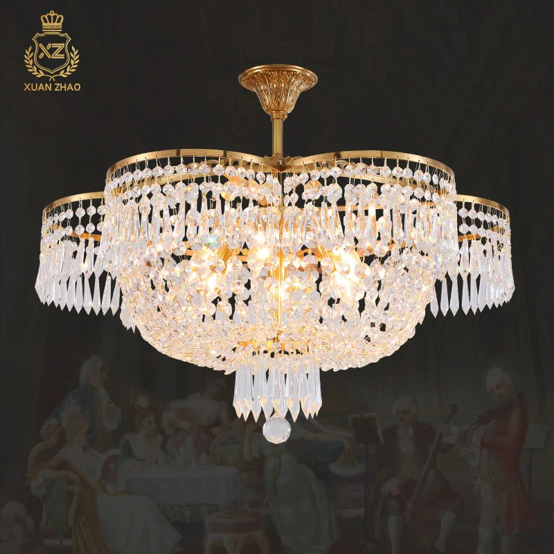 

XUANZHAO Luxury Brass Lustre Pendant Lights Modern Hotel Centerpieces Corridor Round K9 Crystal Ceiling Lamp Light
