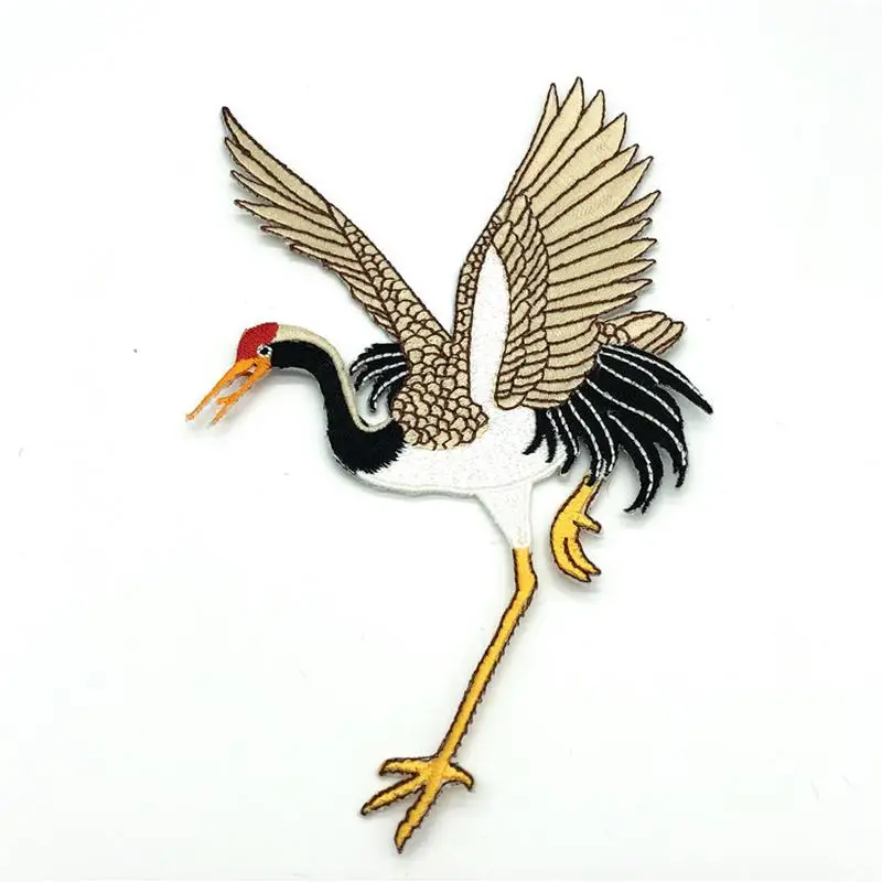 2pcs/set Crane Embroidery Cloth Stickers Adhesive Patch Stickers Clothes Accessories Stickers