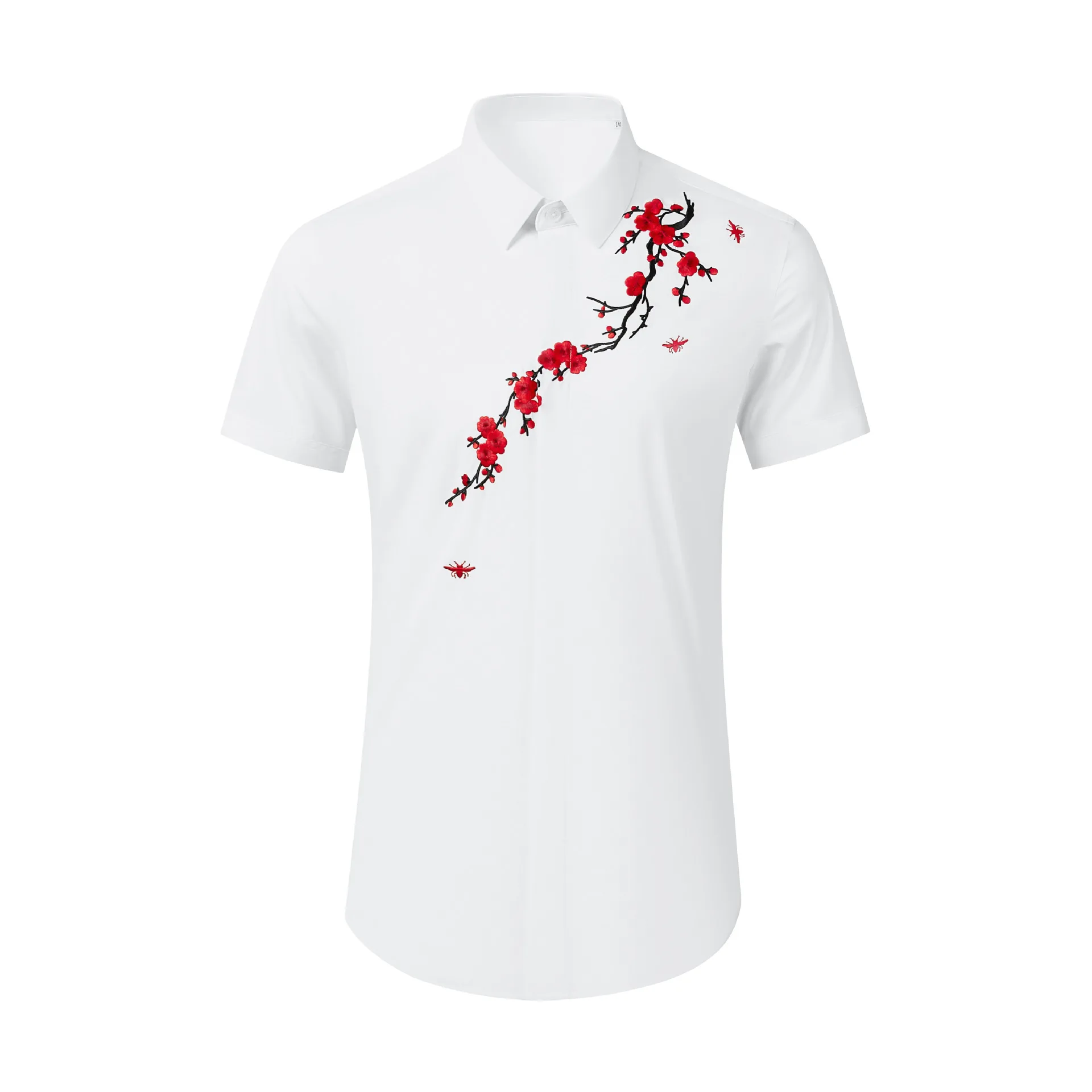 Summer Chinese style high-end front embroidered plum blossom men's fashionable cotton elastic combination shirt