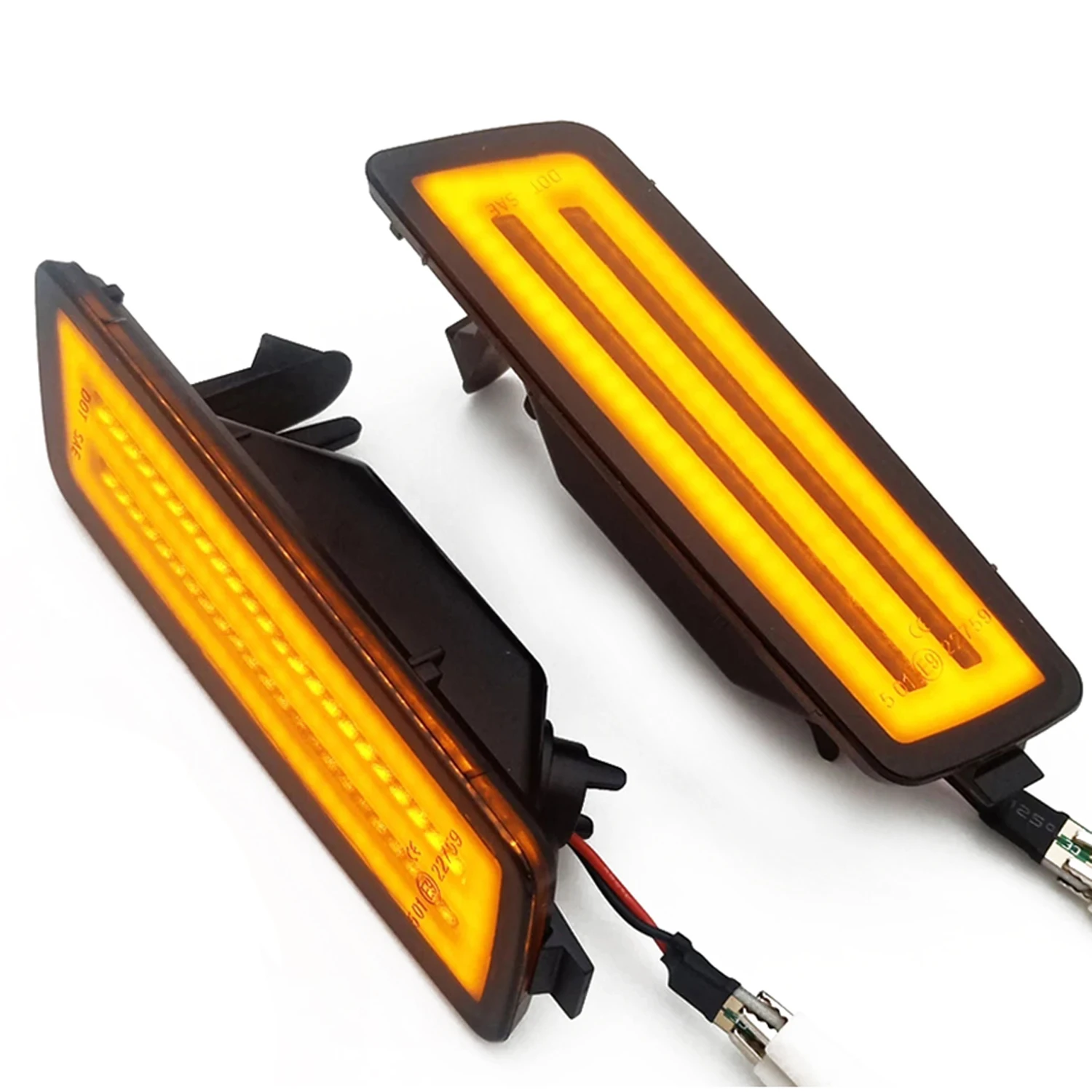 2Pcs Dynamic Flowing LED Turn Signal Side Marker Light For 2006-2009 VW MK5 Golf/GTI Amber Yellow Smoke Lens Indicator Lamp