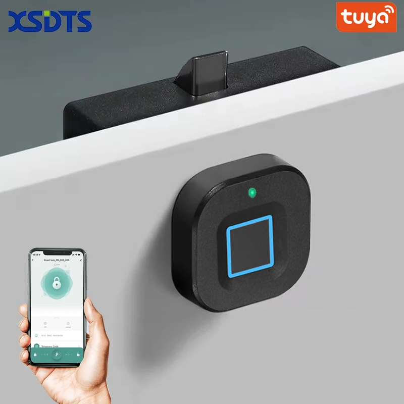 

XSDTS Biometric Tuya App Fingerprint Lock Black Keyless Cabinet Smart Door Lock Drawer Locks Anti-theft Long Standby Time